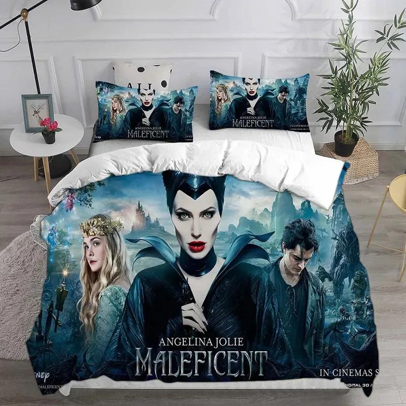 Anime Pattern Children's Duvet Cover Set, Villains Maleficent HD Comforter Quilt Cover Set for Kids Bedding Sets Bedroom Decor