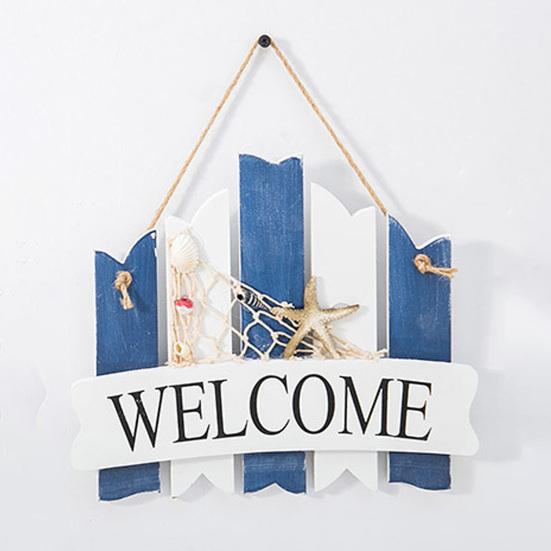 Coastal Welcome Door Sign Nautical Beach Theme Wooden Hanging Plaque with Rope Rustic Door Hanger for Front Door Patio Wall Decor