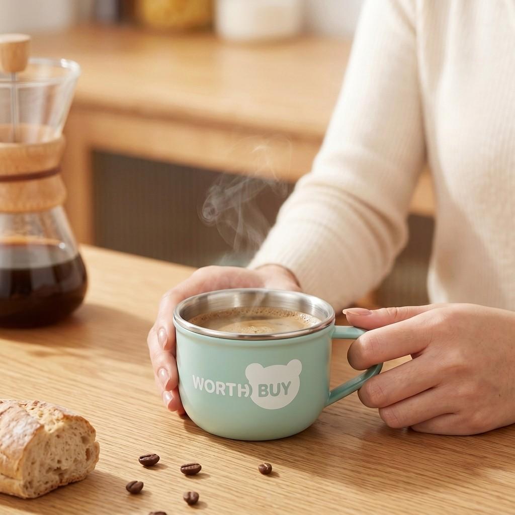 Kawaii Cute 304 Stainless Steel Coffee Mug Kids Milk Cup Anti-scald Plastic Tea Water Cups Portable Unbreakable Home Drinkware
