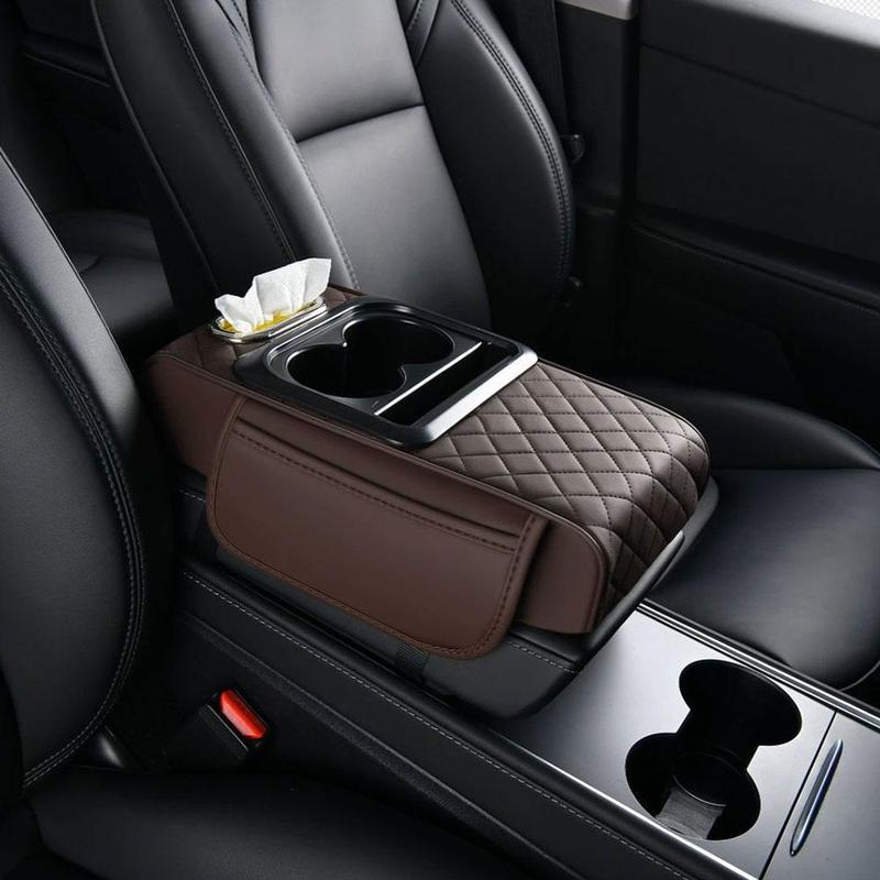 4 in 1 Car Armrest Box Height-increasing Pad Elbow Support with Pocket Tissue Cup Holder Car Center Console Cover