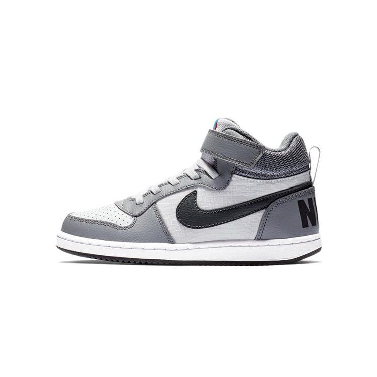 Nike Court Borough Mid Anti-Slip Wear-Resistant Mid-Top Skateboard Shoes Gray White Black Children Aged 3-7 Years Old 870026-009