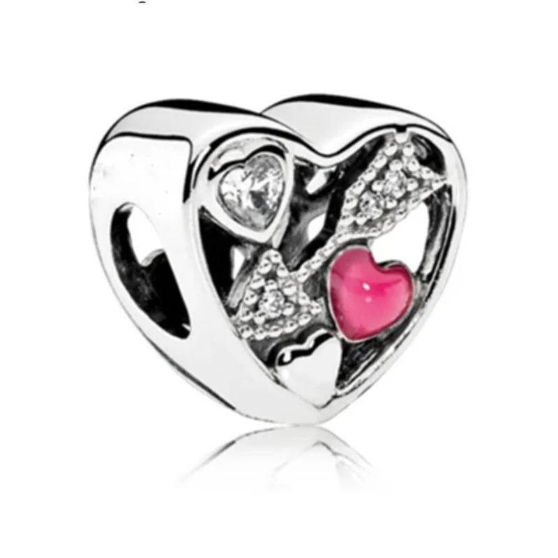925 Silver Red Heart Duck Mother Charm Beads Fit Original Bracelet Necklace Jewelry Making Gift