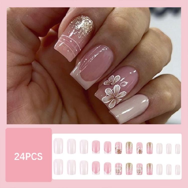 24pc Christmas Snowflake Press On Nail Black Winter Artificial Nail With Quick Application For Festive Celebrations