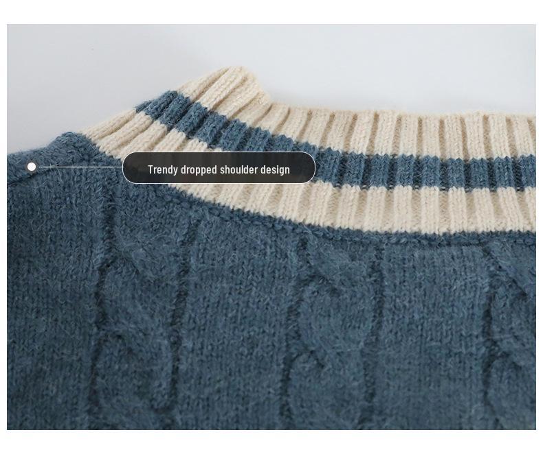 Men's Thickened V-Neck Knitted Sweater - 2024 Autumn/Winter Casual Base Layer