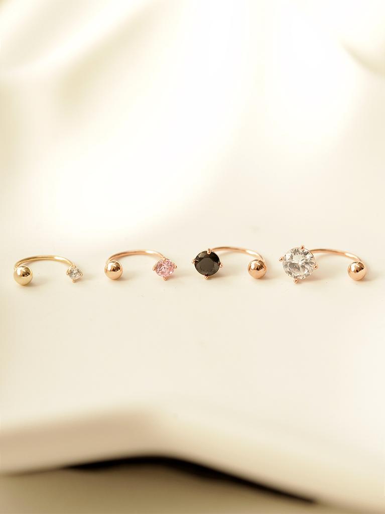Minimalpiercing 14K Round Cubic Curve Ring Piercing Earrings