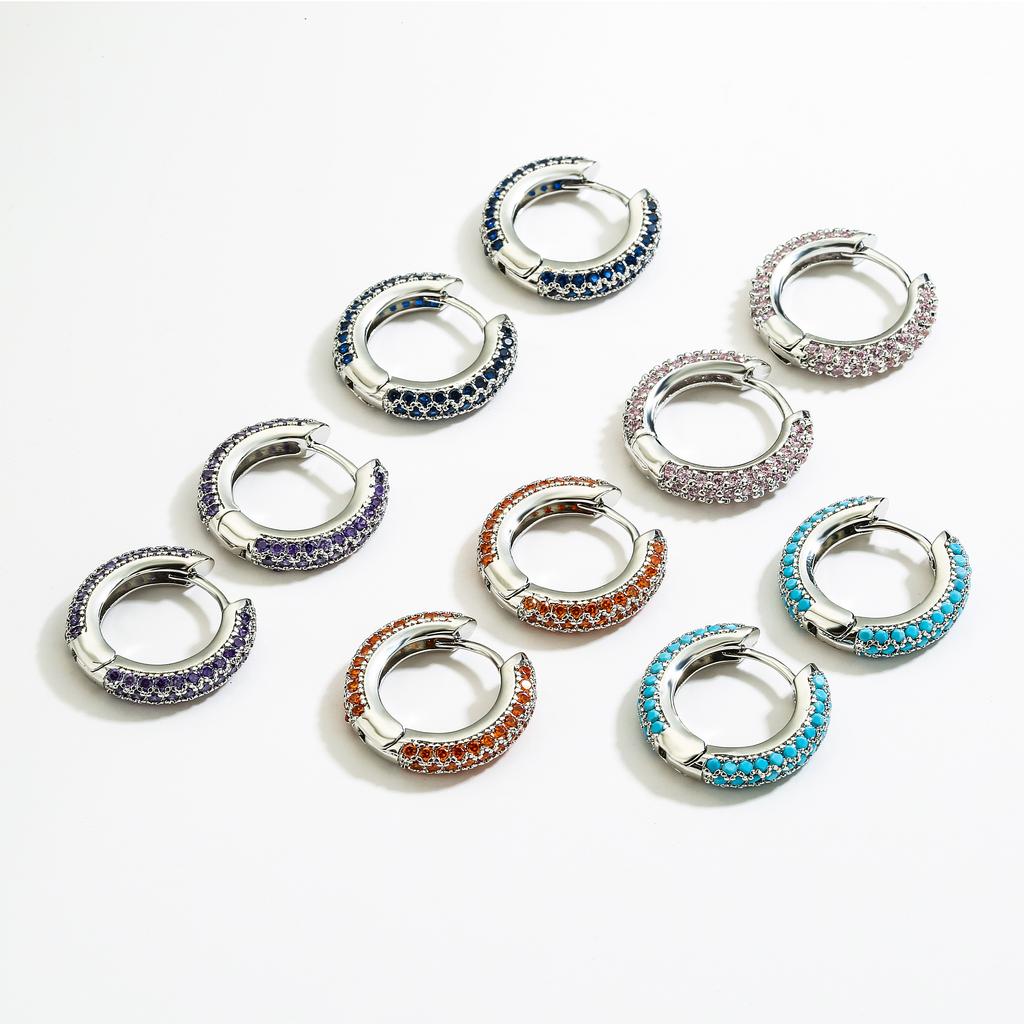 18K Gold Plated Brass Huggie Earrings with CZ Zircon Thin Ear Hoops Earring for Women Round Colorful Earring Piercing