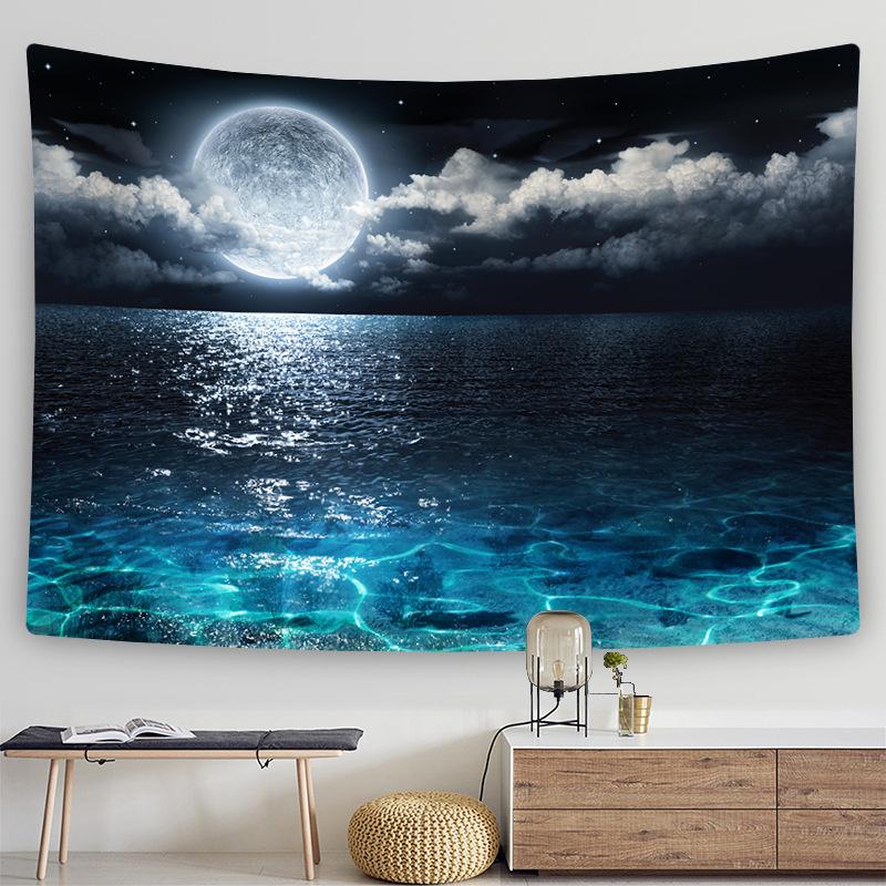 Dreamy Forest Night Scene Aurora Print Pattern Tapestry Home Living Room Bedroom Wall Decor Background Cloth Tapestry
