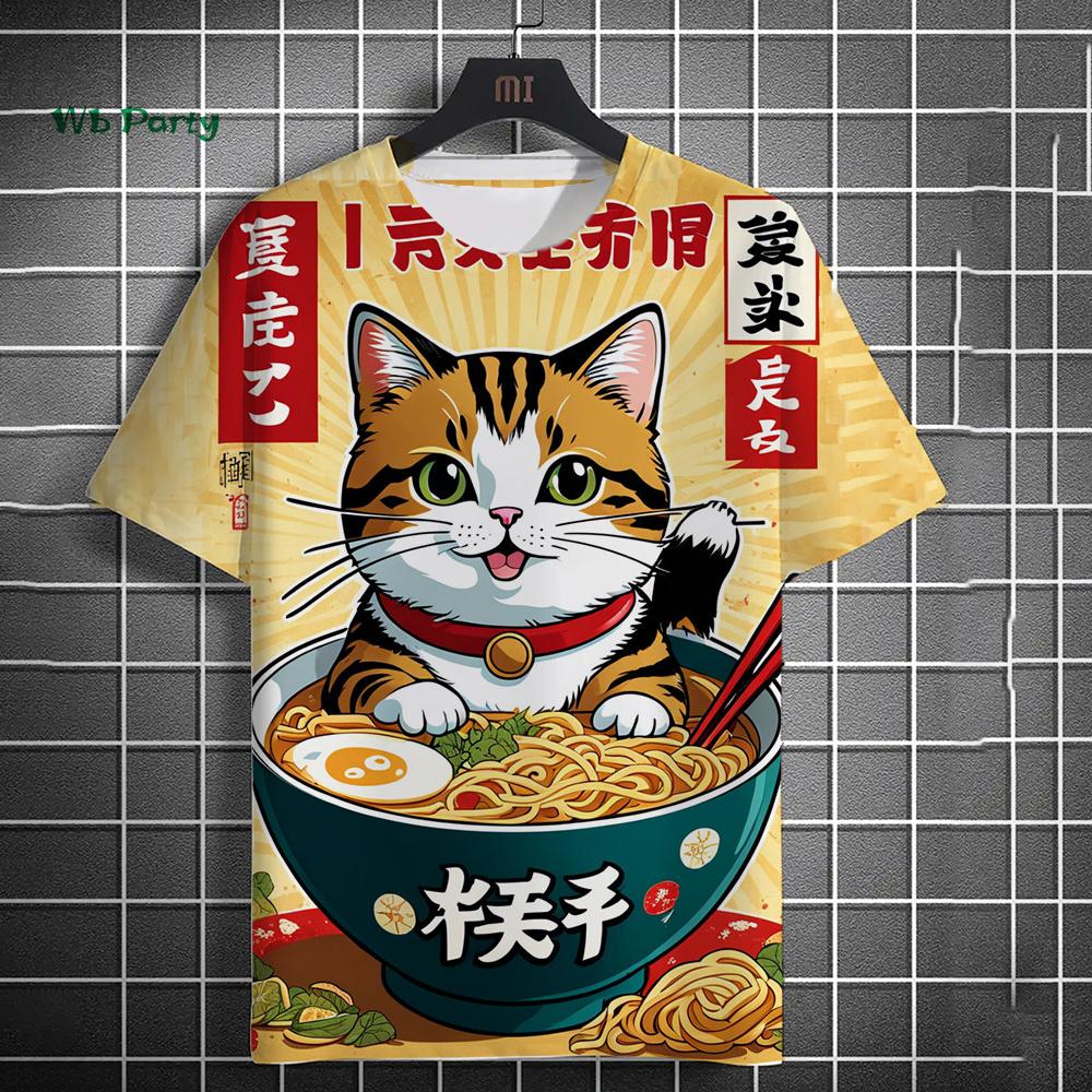 Fashion Men's T-Shirt 3D Cartoon Cat Print Short Sleeve T-Shirt Fun Harajuku Tops Summer Men's Oversized Street Casual Clothing