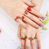 New Creative Copper Oil Drop Red Strawberry Zirconia Ring Charm For Woman Girl Vacation Casual Jewelry Accessories Adjustable