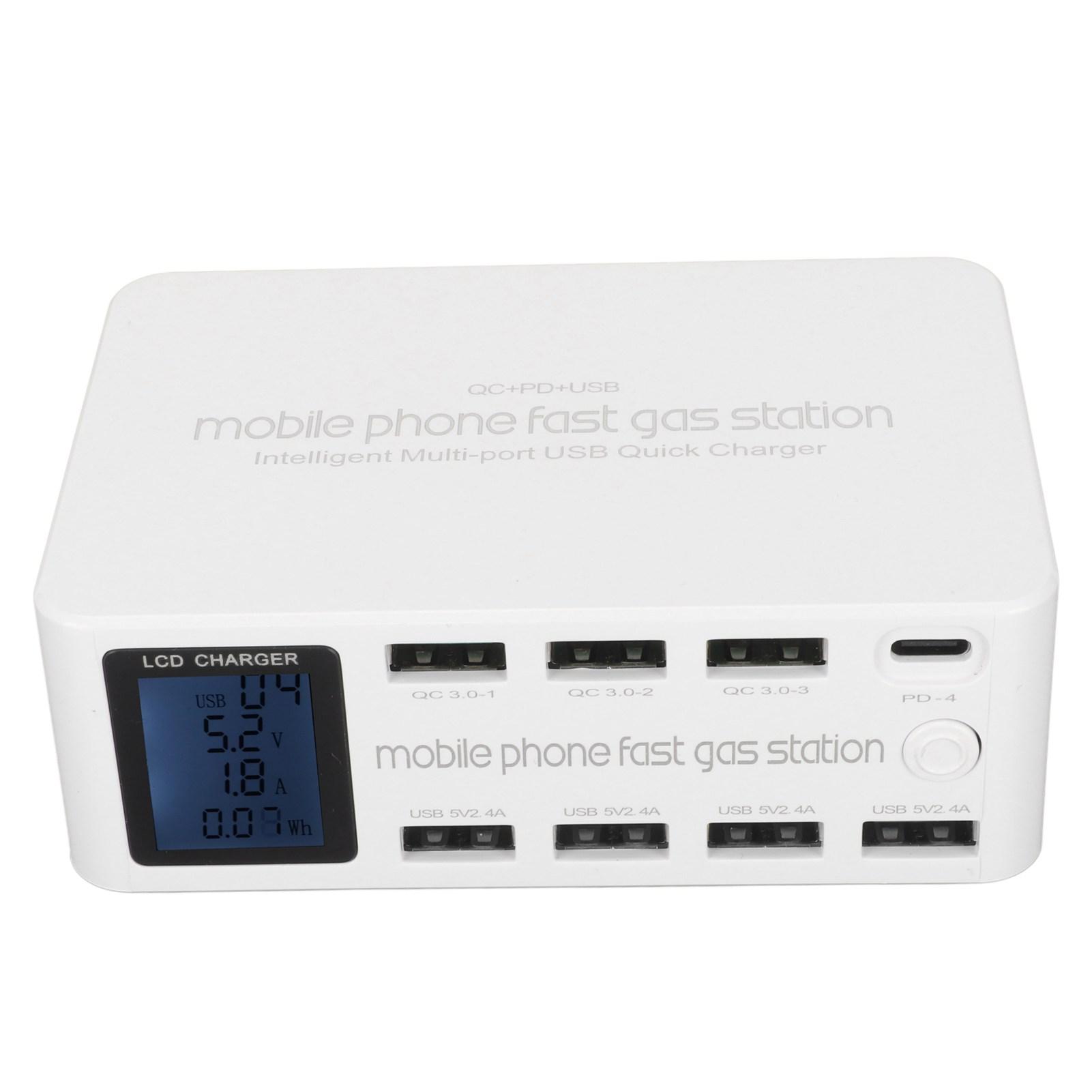 

100 Вт 8-портовая USB-зарядная станция Многопортовая USB-C-зарядная станция с ЖК-дисплеем для смартфона US Plug