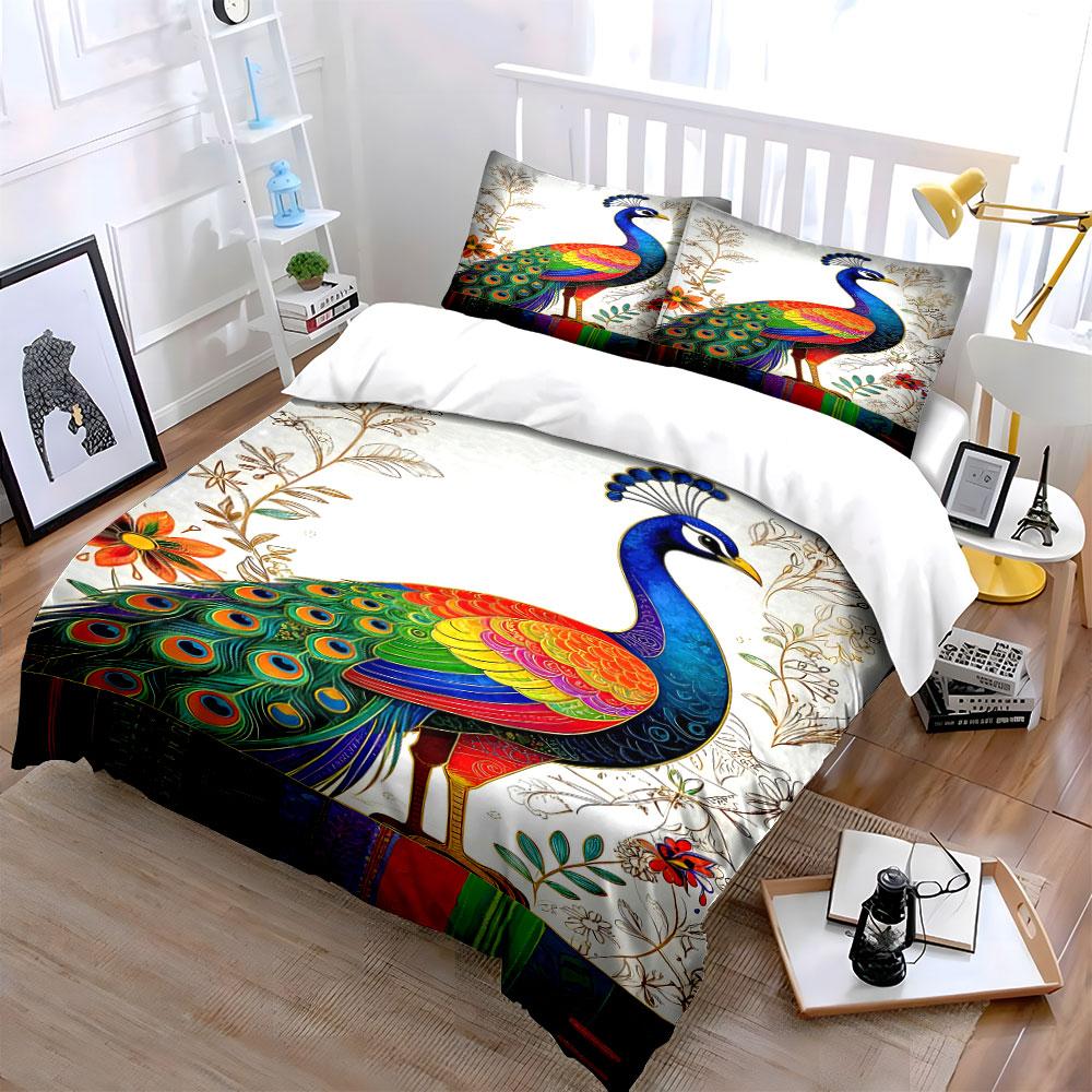 Colorful peacock and floral. Bedding sets Duvet cover sets Duvet covers Pillowcases(1 * Duvet Cover 2 * Pillowcases without duvet insert)