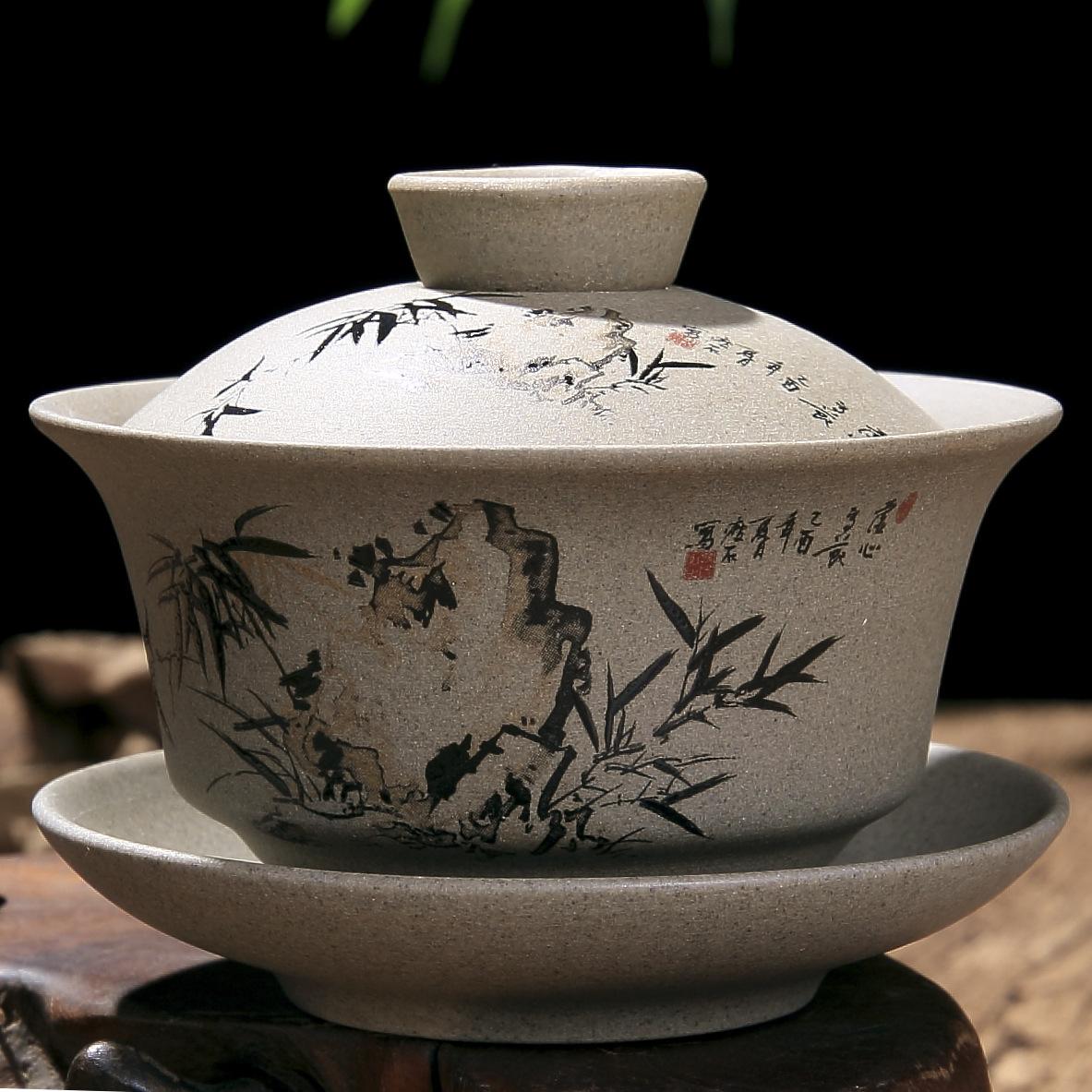 

Chinese Kung Fu Teapot Pottery Clay Tea Cup Classical Gaiwan Traditional Handmade Tea Set Exquisite Household Drinking Utensils