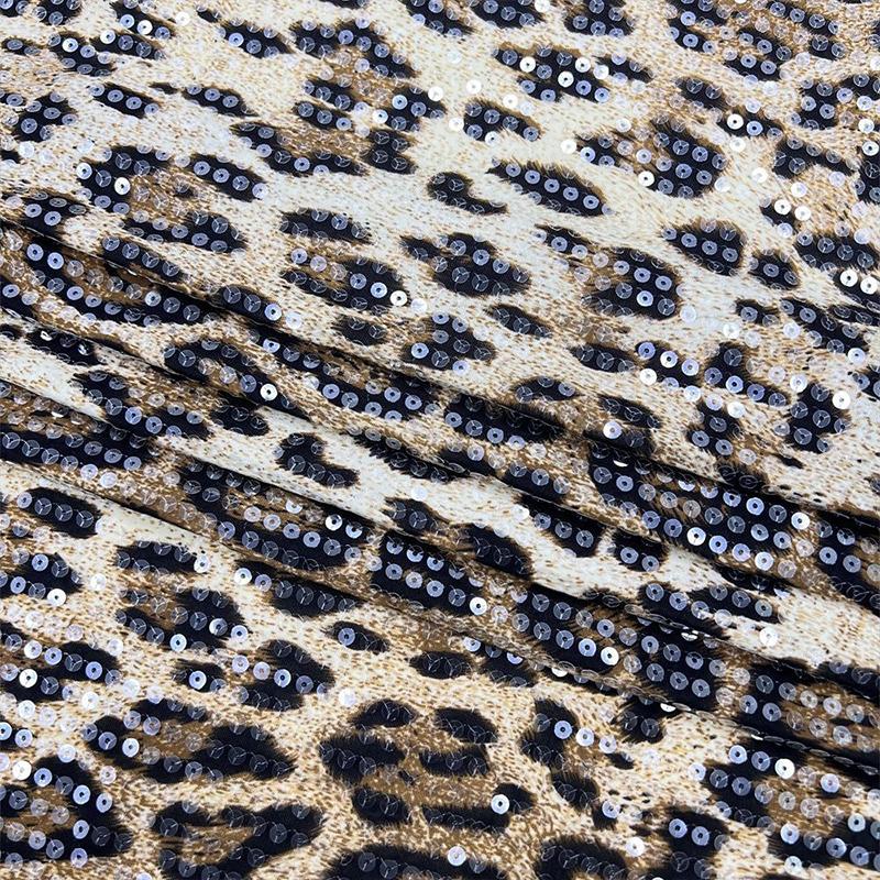 1 Yard Pailletten Leopardenmuster Stoff Durch Glänzenden Folienstoff Bekleidungszubehör Paillettenbestickter Stoff Kleid Nähen Textil