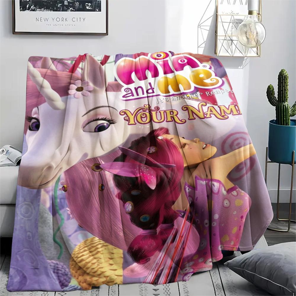 1PC Custom Name Mia and Me Patterned Flannel Blanket Suitable For All Seasons for Home Decor Warmth and Comfort Gifts Holiday Present
