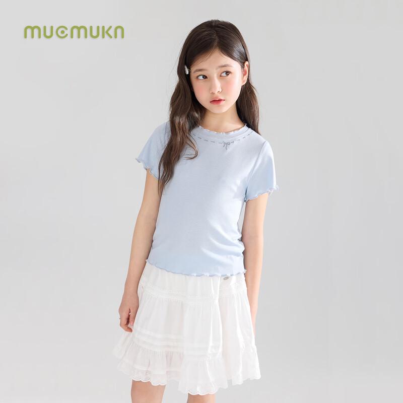 Girls' Lyocell Linen Cool-Feel Bowknot Short Sleeve T-shirt