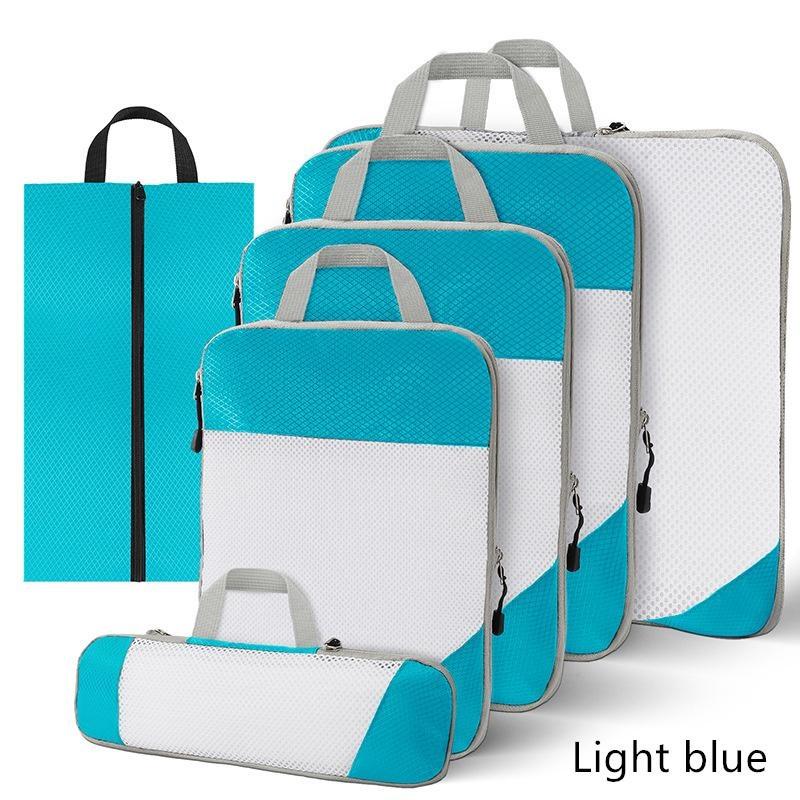 

6 шт./компл., кубики для упаковки багажа, сумки для хранения, пакеты для сортировки одежды для путешествий, упаковочная сумка из компрессионной ткани светло-синий