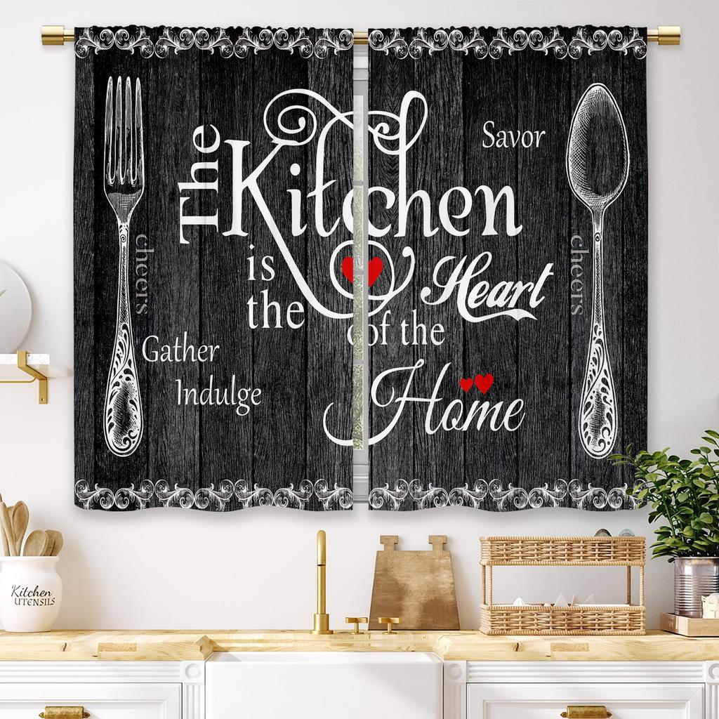 Modern Window Curtain Fresh Checkered Sunflower Printed Home Decoration Kitchen Bedroom Curtains Set Of 2 Made Polyester With Rod Pocket Decor