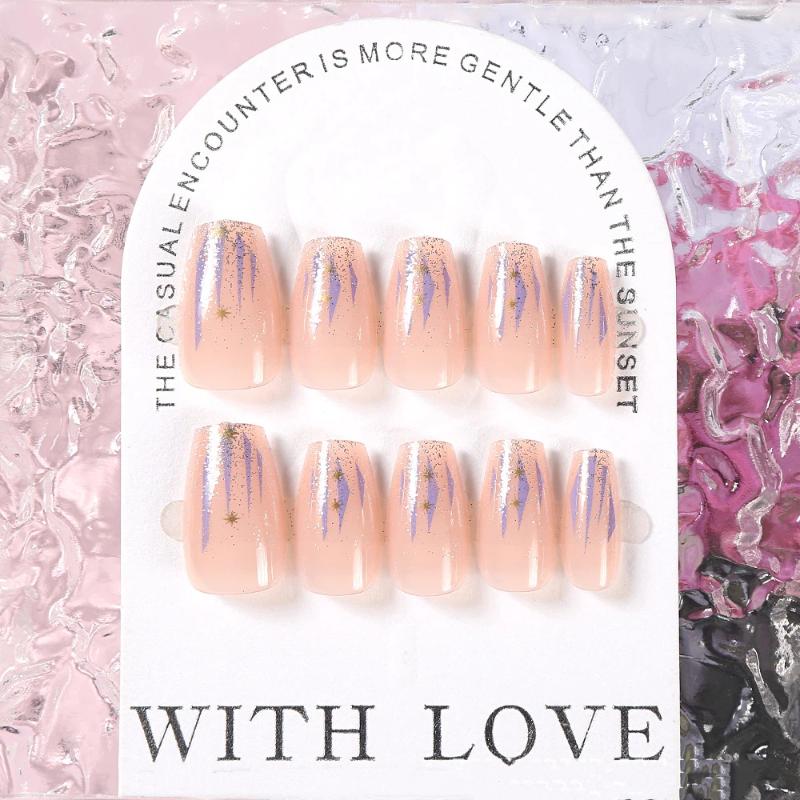 24Pcs Glitter Crush Press-On Nails – Short Square Shape With Mirror Powder Accents Dazzling Fragmented Design