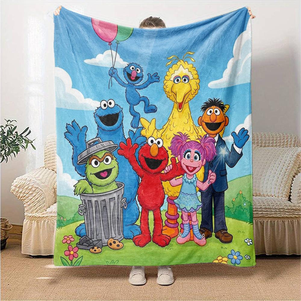 Sesame Street Theme Printed Blanket - Perfect for Couch, Bed, Travel & Outdoor Use | Machine Washable, Cozy & Durable.