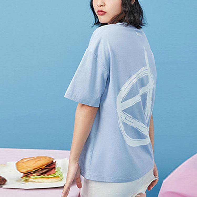 Li-Ning Disney Co-Branded Sport Fashion Series Themed Print Loose-Fit Round Neck T-Shirt Women Tops Blue AHSR342-3