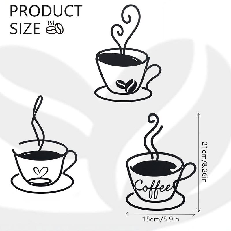 Set di 3 Decorazioni Murali in Metallo per Tazze da Caffè, Decorazione da Appendere per Caffetteria, Segno Metallico a Tema Caffè, Vintage Rustico, per Cucina, Ristorante, Negozio