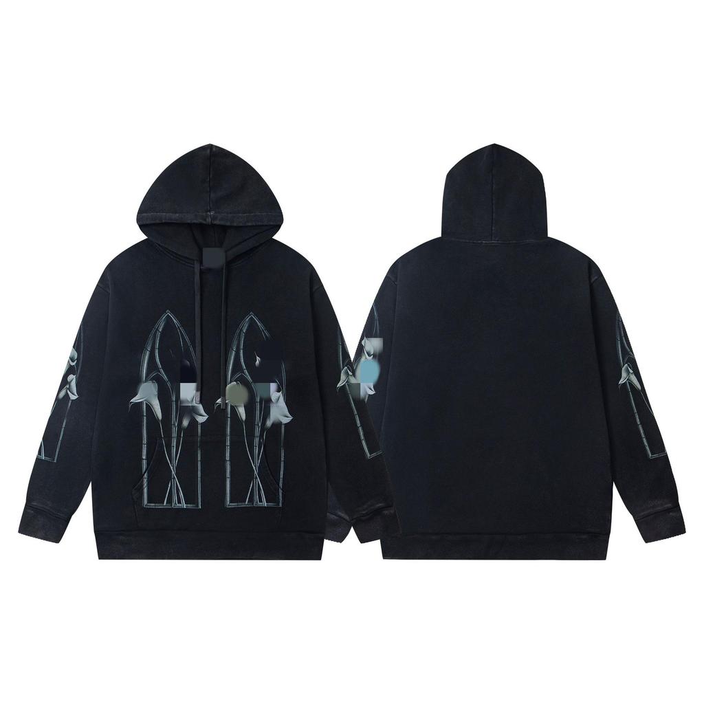 American High Street Washed Print Loose Casual Hoodie Sweatshirt for Couples