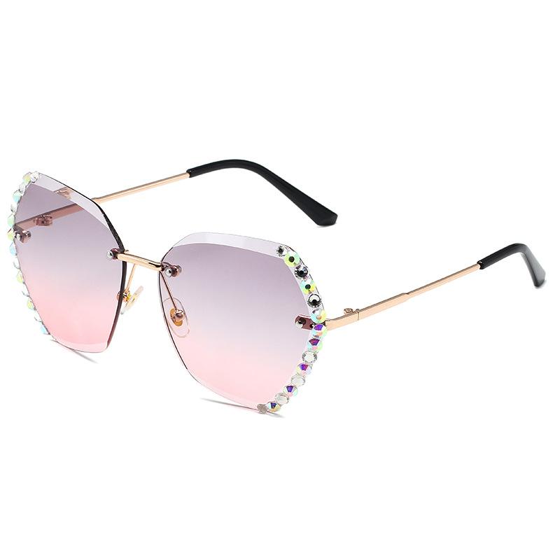 Vintage Fashion Oversized Rimless Sunglasses Women Luxury Brand Design Sexy Diamond Square Sun Glasses For Female