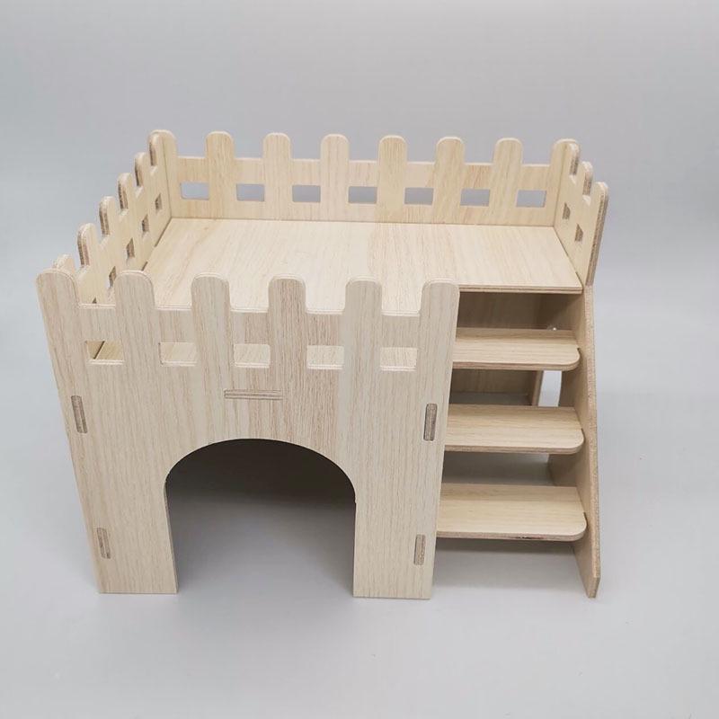 Solid Wood Hideout for Hamsters, Squirrels, Hedgehogs, and Guinea Pigs - Large Wooden House/Nest