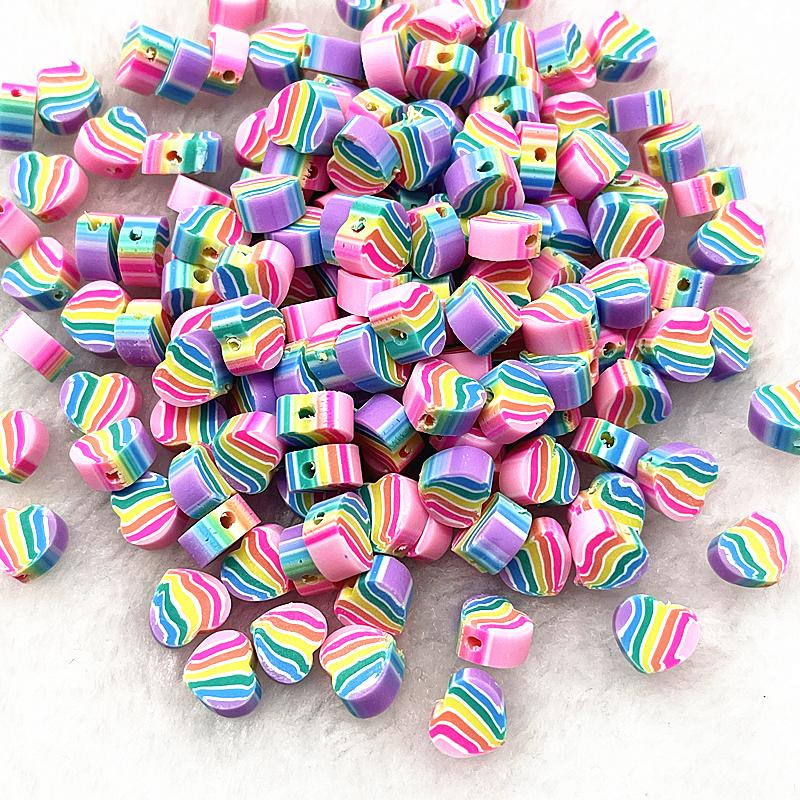 30pcs 10mm Heart Shape Love Beads Polymer Clay Beads Spacer Loose Beads for Jewelry Making DIY Bracelet Earring
