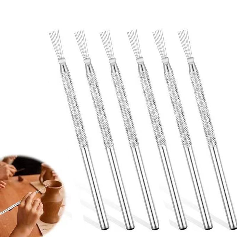 Handmade Clay Sculpting & Texture Brushes - 7 Needles Tool Set for DIY Pottery & Polymer Clay Modeling