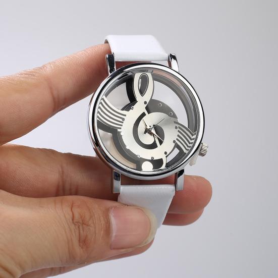 Fantastic Musical Note Notation Hollow Faux Leather Strap Quartz Wrist Watch