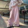 Pantaloni della tuta rosa da donna a gamba larga - Nuova collezione autunnale, Vita alta, Gamba dritta ampia, Vestibilità rilassata, Snellente, Abbigliamento casual