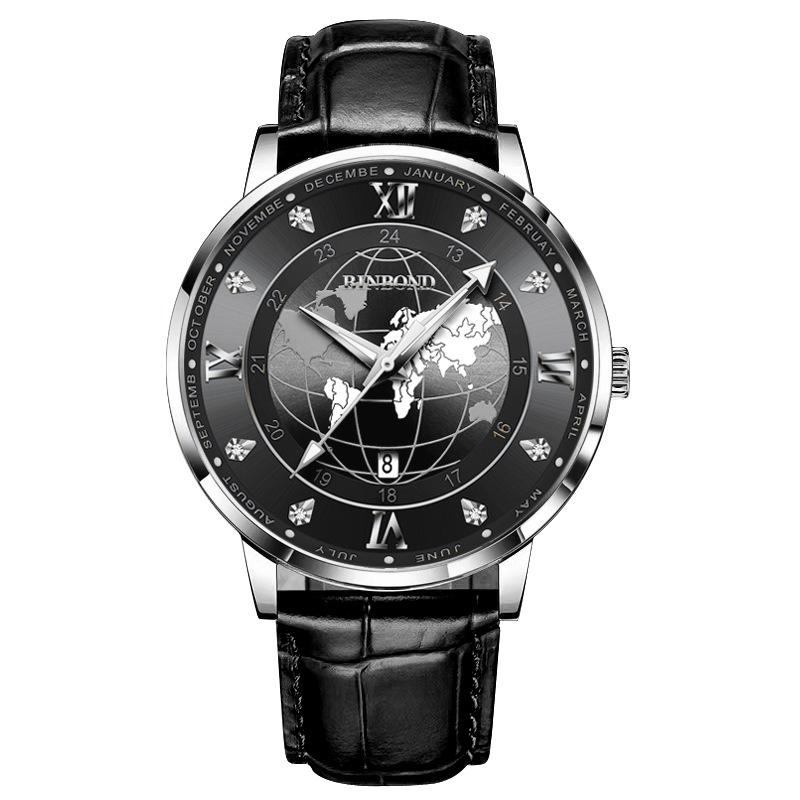2025 new ultra-thin watch men's waterproof leather belt globe trend calendar men's watch