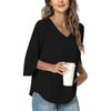 2023 Summer Women Casual Shirt, V-neck Loose Tunic Top For Leggings, Split 3/4 Sleeves Chiffon Blouse