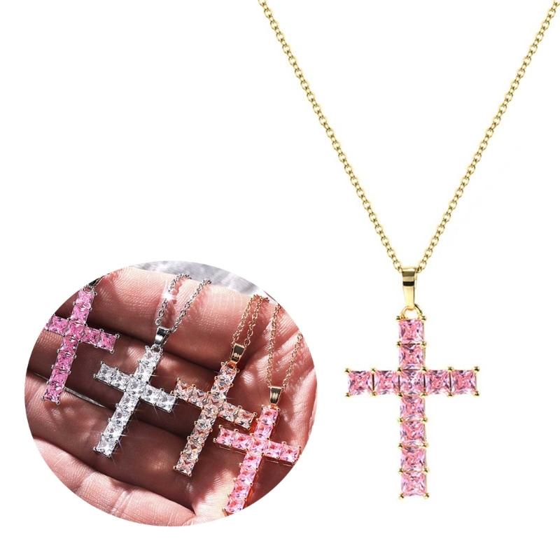Fashion Shine Crystal Zircon Cross Pendant Necklace For Women Girl Zircon Thin Chain Necklace Punk Teenger Party Jewelry