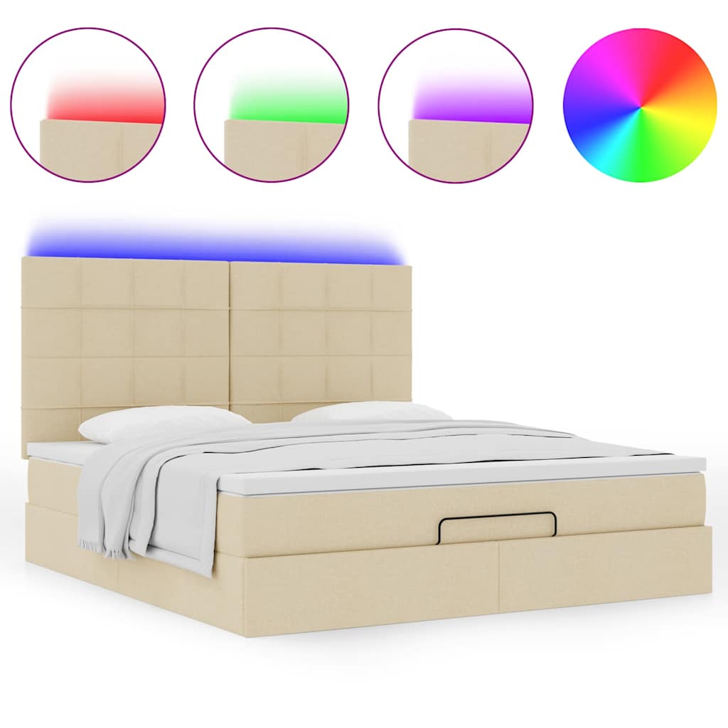 Enjoy Restful Nights with This Ottoman Bed with Mattress and LEDs In Cream Color 160x200 Cm Fabric