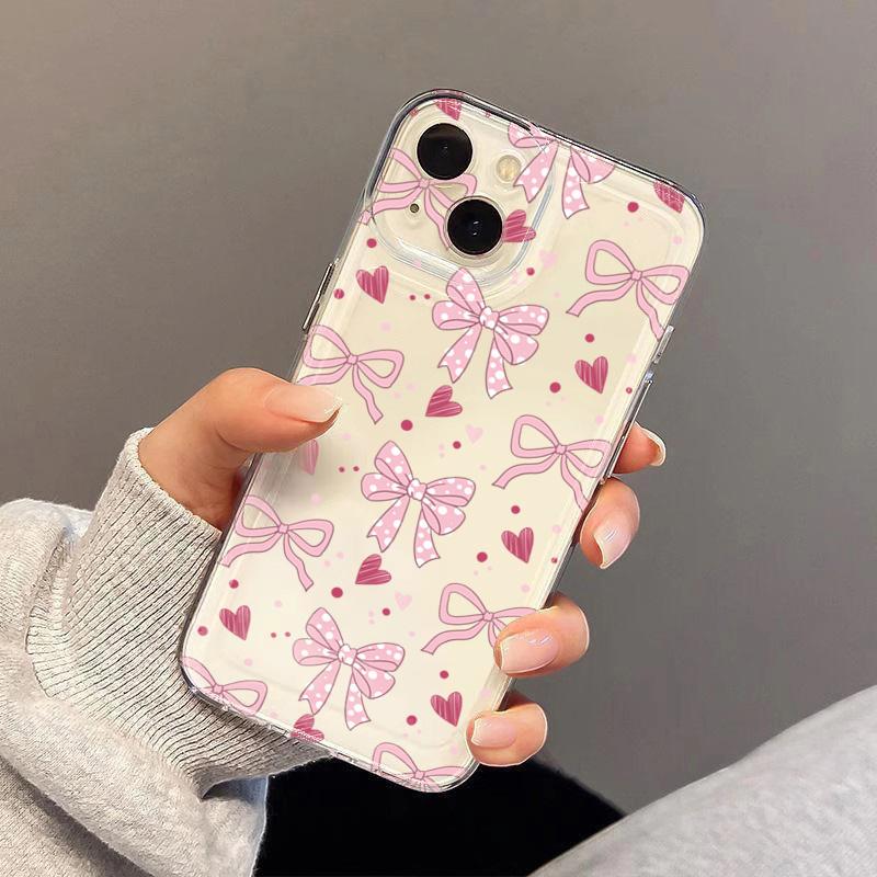 Transparent TPU Phone Case for Samsung Galaxy S25 Ultra S24 Plus S23 FE S22 A56 A16 A15 A34 A35 A55 Cover with Pink Bow Design