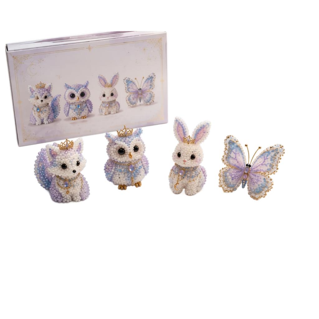 1pc Animal Beaded Craft Kit 6cm Small Bead Figures DIY Handmade Beadwork Set Includes Owl Rabbit Fox Butterfly Models for Decoration