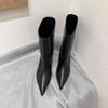 Women'S Fashion Pointy Cat Heel Ankle Boots Fall New Low Heel Slim Heel Retro Wide Mouth Set Foot Mid-Calf Boots
