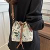 Women's White Bucket Bag with Vibrant Floral Pattern Adjustable Drawstring Closure Cvertible Crossbody/Handbag for Women Bag