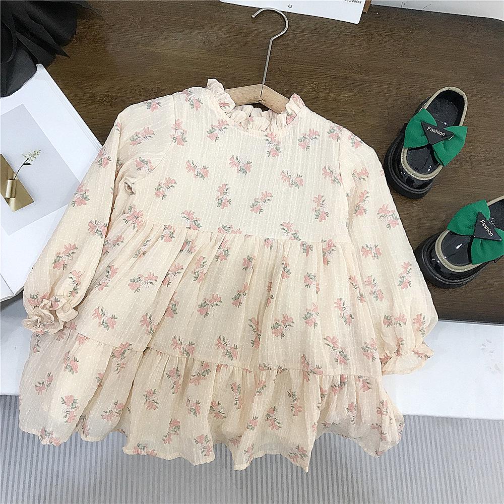 Kids' Korean Mohair Bubble Sleeve Knitted Cardigan & Floral Stand Collar Dress