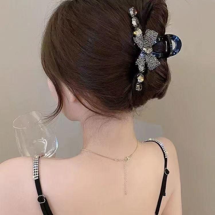 2025 Exquisite Rhinestone Bow Hair Clip - Women's Updo Shark Claw Hairpin Accessory