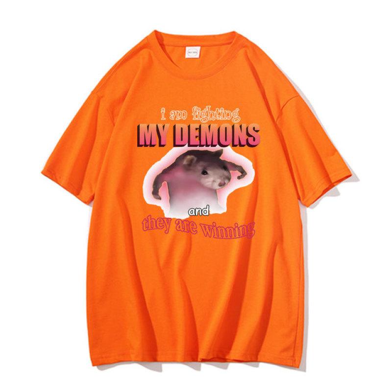 Funny I Am Fighting My Demons and They Are Winning T Shirts Women Casual Loose Tshirt Cute Kawaii Mouse Meme Graphic Unisex T-shirt