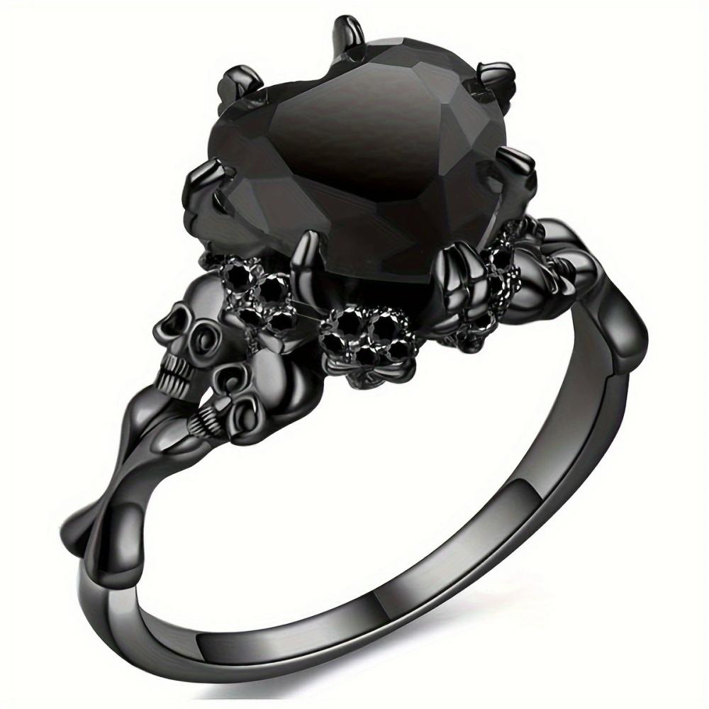 Hot Geometry Zircon Skull Head Heart Ring Unique Fashion Versatile Gothic Personality Dark Couple Jewelry Gift