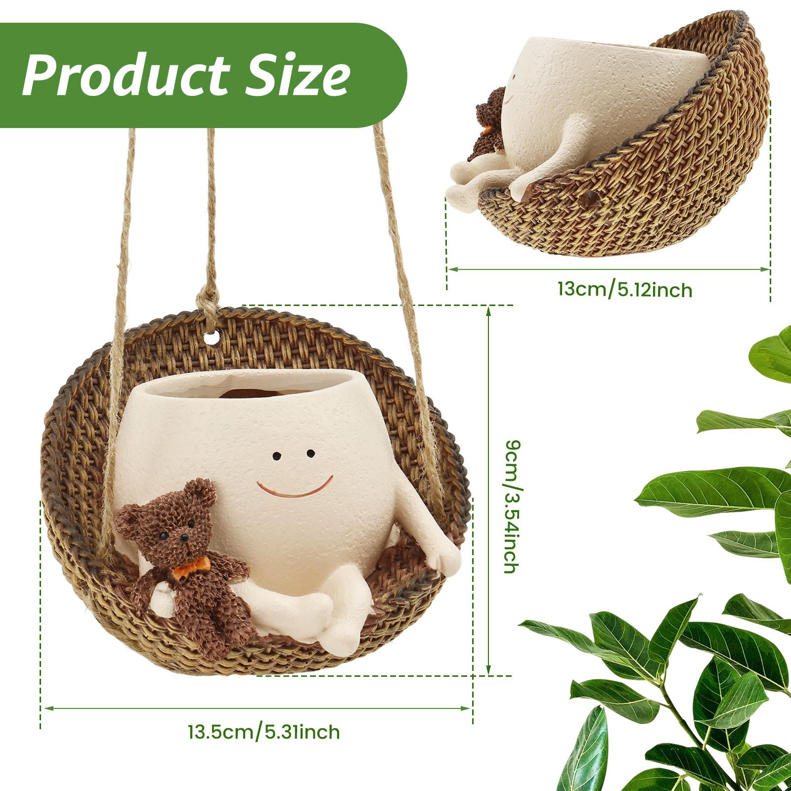 

Swing Face Pot Cute Resin Smile Face Planter Decorative Little Swinging Pot with Drain Hole Home Creative Rocking Succulent Pots 1Pc білий