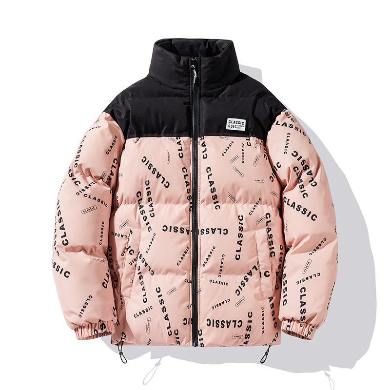 

Мужская осенне-зимняя свободная модная брендовая стеганая куртка, теплая повседневная куртка со стоячим воротником, однотонная стеганая куртка, повседневная универсальная свободная куртка XL розовый