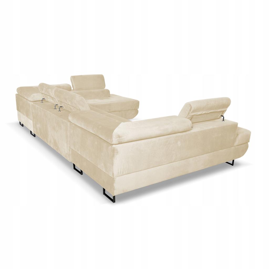 U-shaped Corner Sofa Bed, Extendable F. Bosso Family Sleeping Furniture Beige Velvet