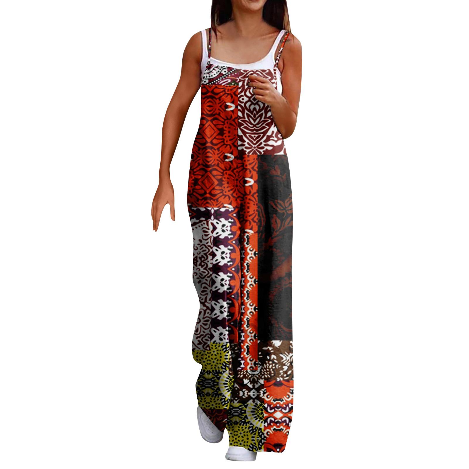 

Широкий комбинезон для женщин, повседневный свободный комбинезон без рукавов с принтом и пуговицами, длинные брюки, комбинезон с карманами S винный