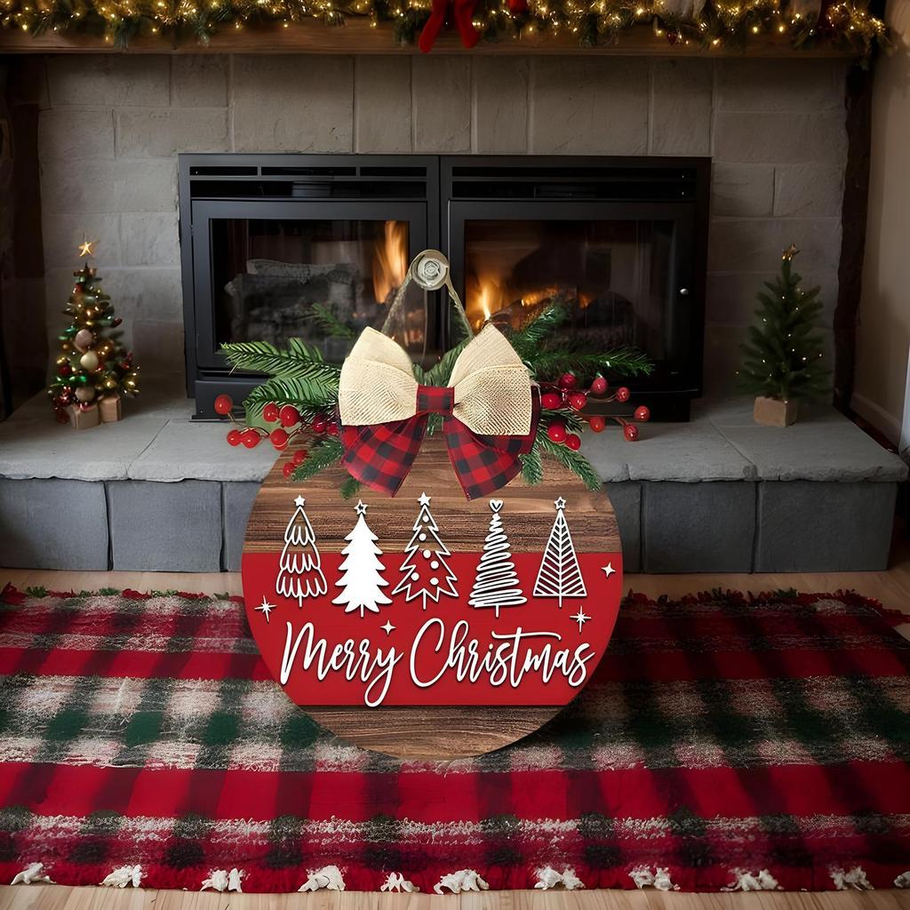 Christmas Signs 11.8 Inch Wooden Wreath With Bow Christmas Door Hanger For Porch Farmhouse Outdoor Wall Tree Fireplace Party New