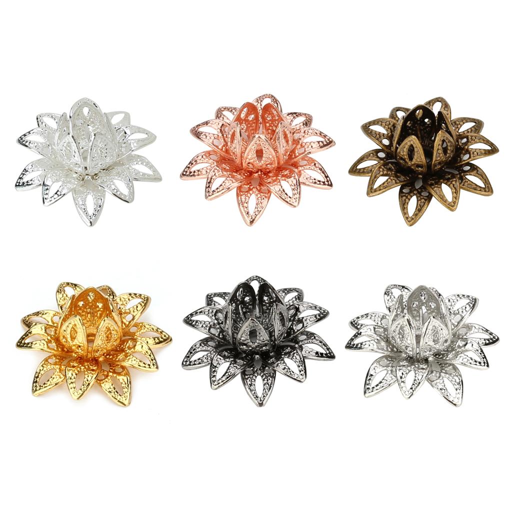 10pcs 16mm Metal Lotus Flower Beads Caps Loose Spacer End Beads Cap For Jewelry Making DIY Crafts Earrings Necklace Accessories